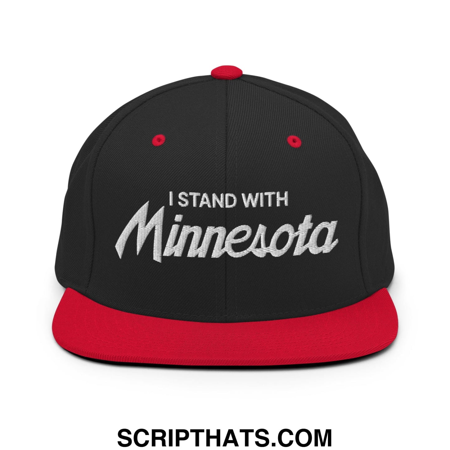 I Stand With Minnesota Embroidered Flat Bill Brim Snapback Hat Black Red