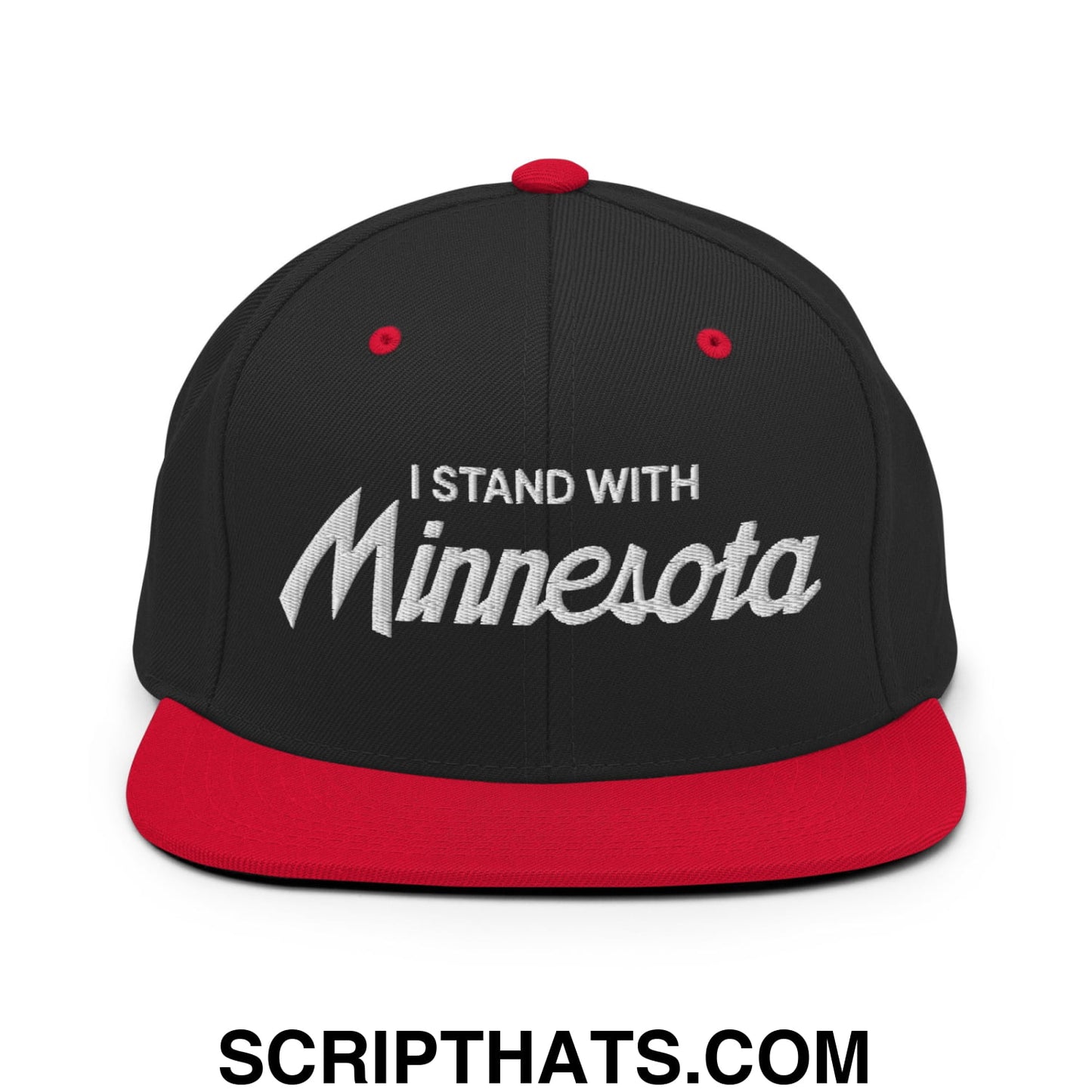 I Stand With Minnesota Embroidered Flat Bill Brim Snapback Hat Black Red