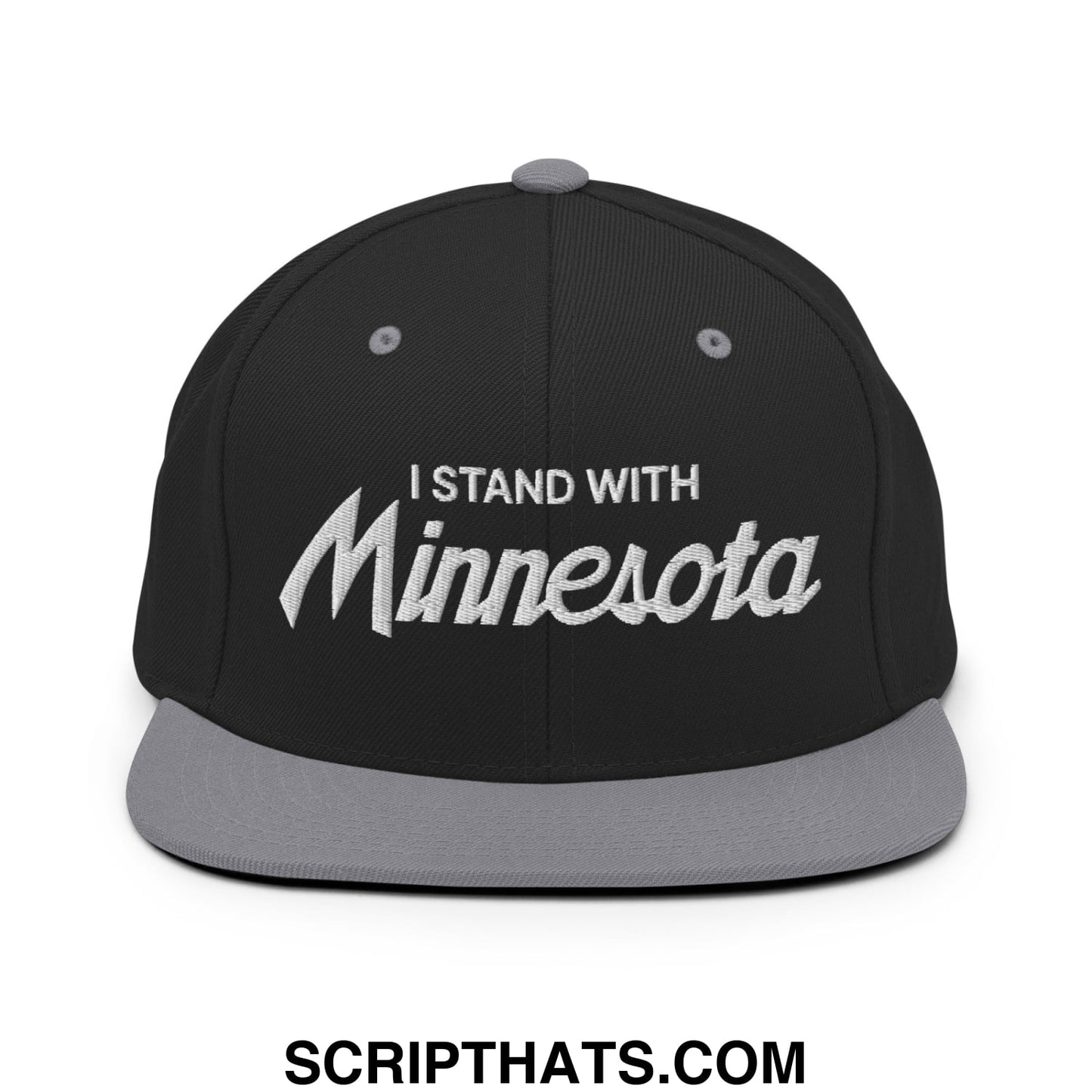 I Stand With Minnesota Embroidered Flat Bill Brim Snapback Hat Black Silver