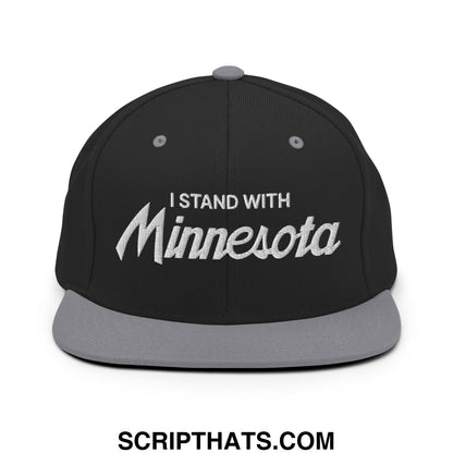 I Stand With Minnesota Embroidered Flat Bill Brim Snapback Hat Black Silver