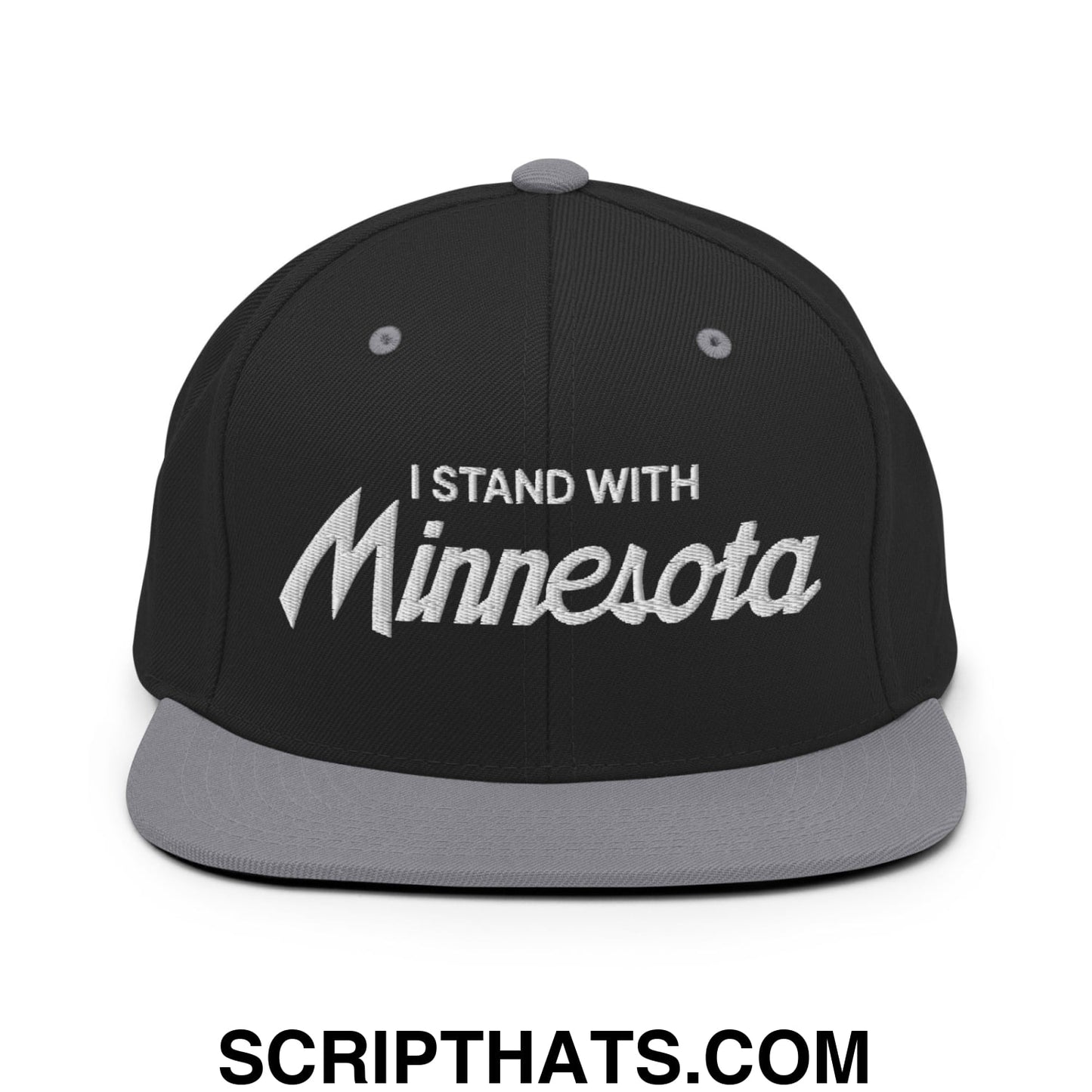 I Stand With Minnesota Embroidered Flat Bill Brim Snapback Hat Black Silver