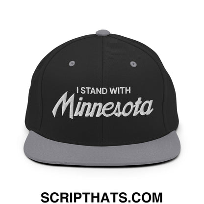 I Stand With Minnesota Embroidered Flat Bill Brim Snapback Hat Black Silver