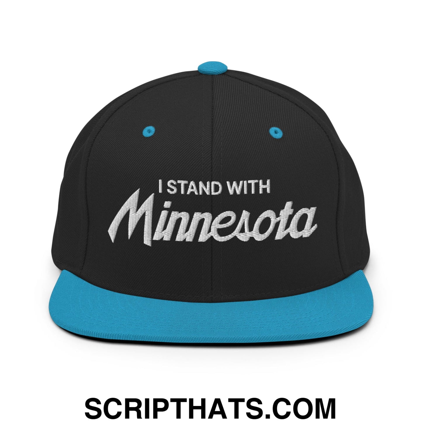 I Stand With Minnesota Embroidered Flat Bill Brim Snapback Hat Black Teal