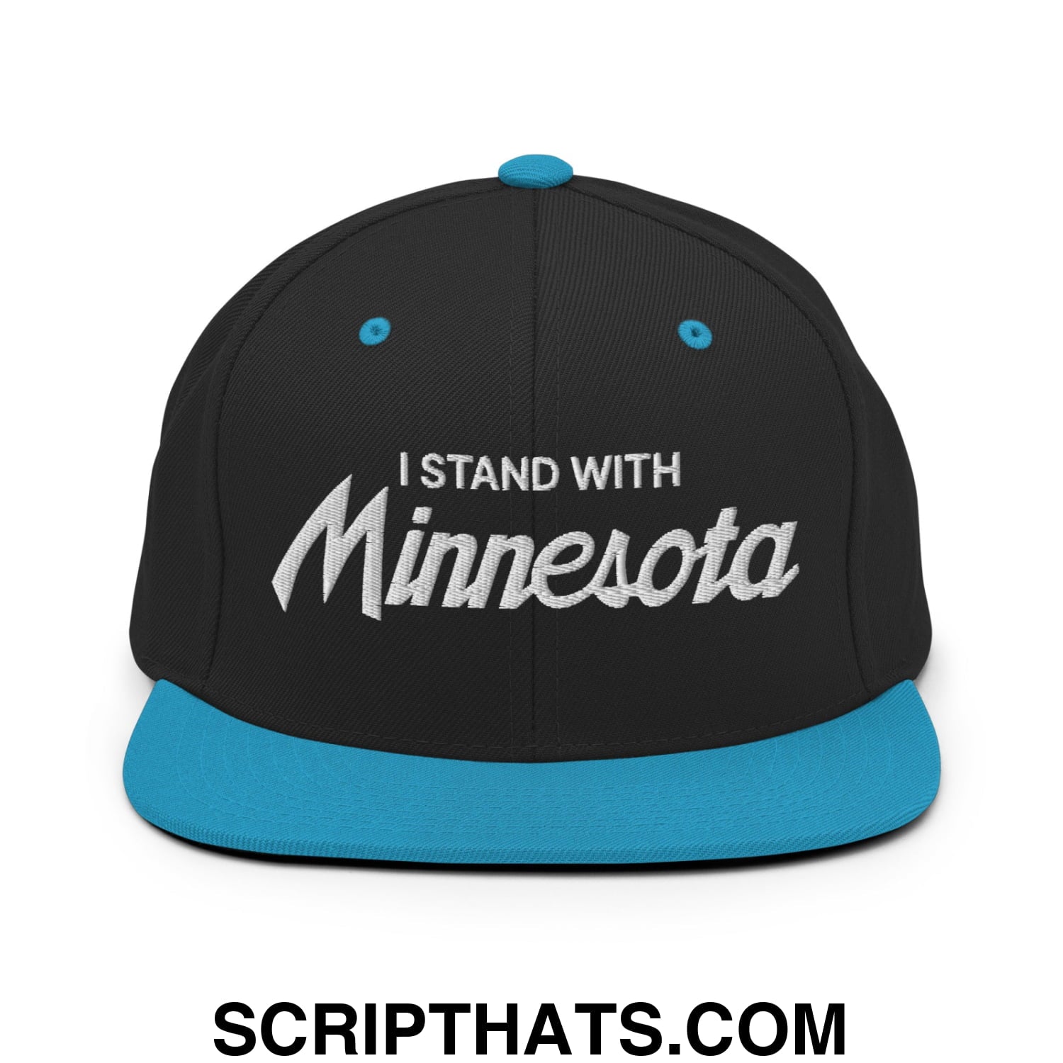 I Stand With Minnesota Embroidered Flat Bill Brim Snapback Hat Black Teal