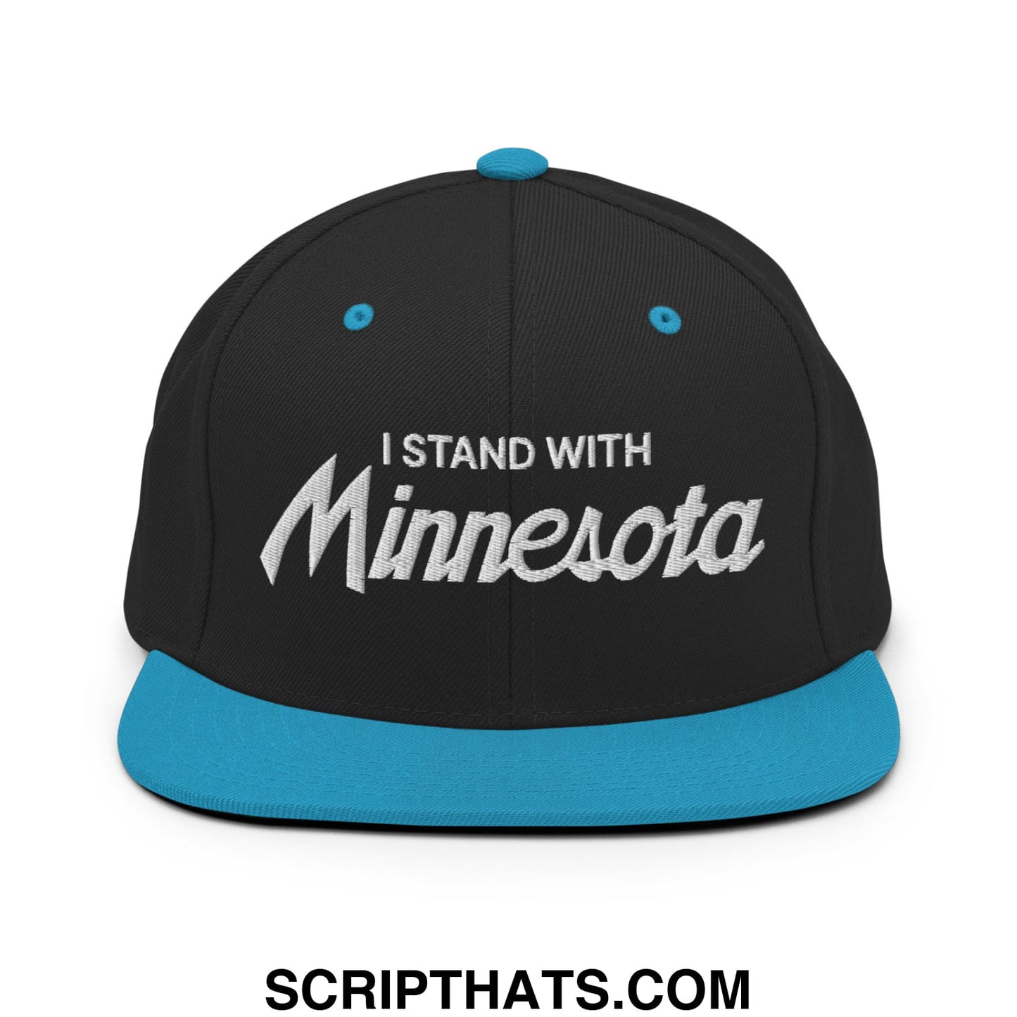 I Stand With Minnesota Embroidered Flat Bill Brim Snapback Hat Black Teal