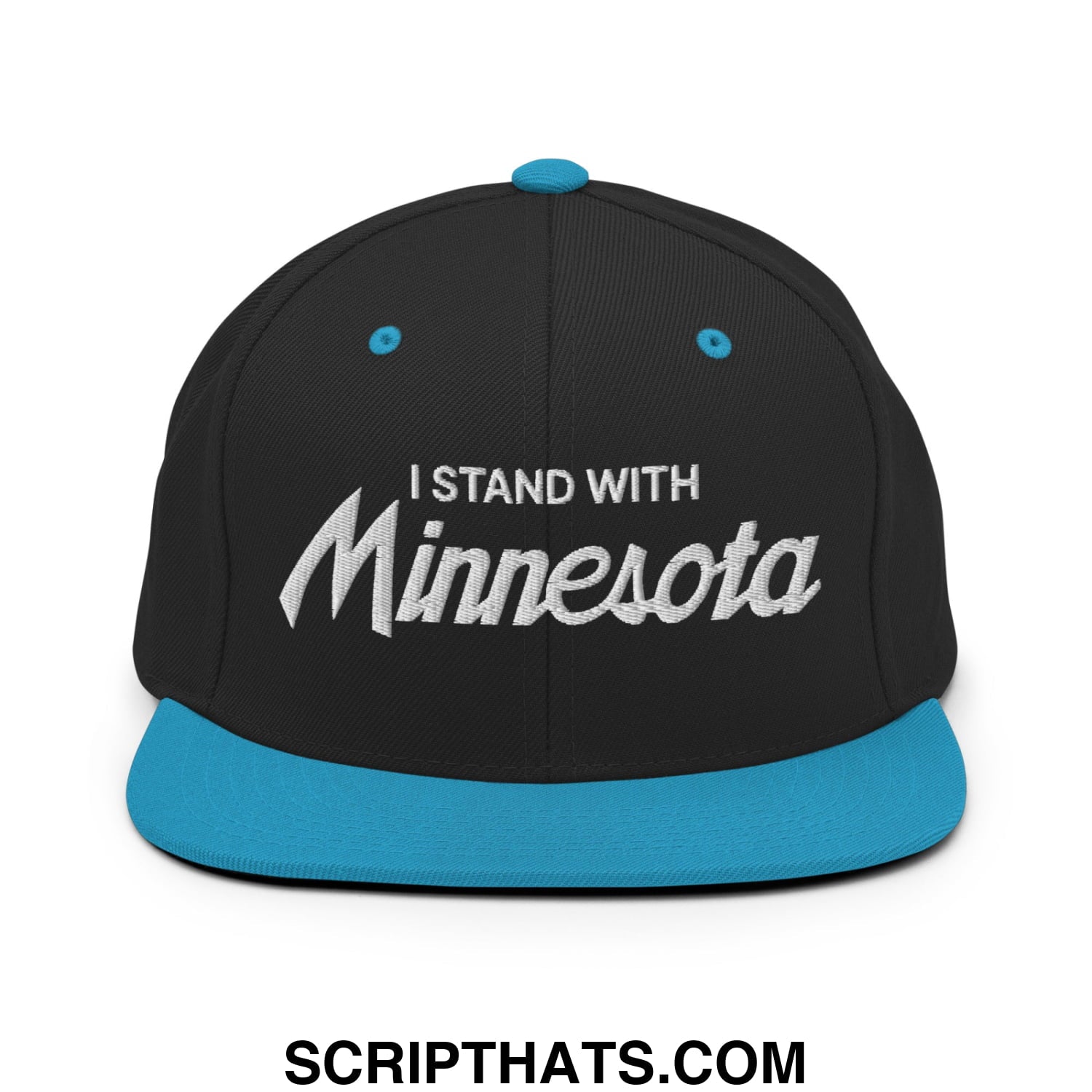 I Stand With Minnesota Embroidered Flat Bill Brim Snapback Hat Black Teal