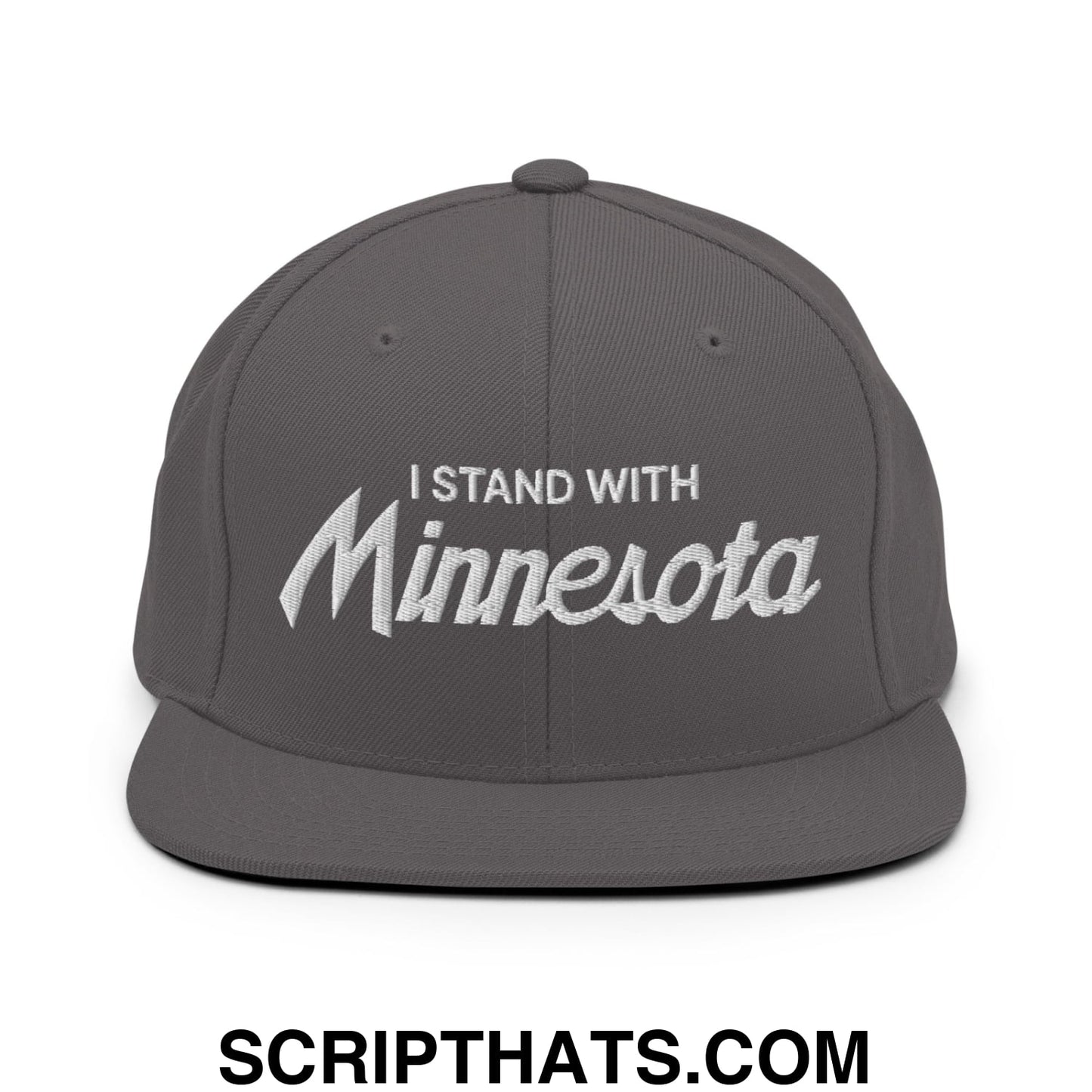 I Stand With Minnesota Embroidered Flat Bill Brim Snapback Hat Dark Grey