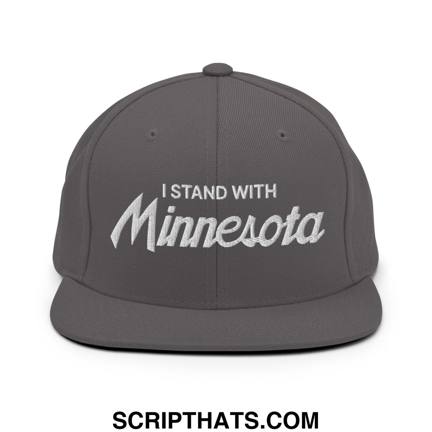 I Stand With Minnesota Embroidered Flat Bill Brim Snapback Hat Dark Grey