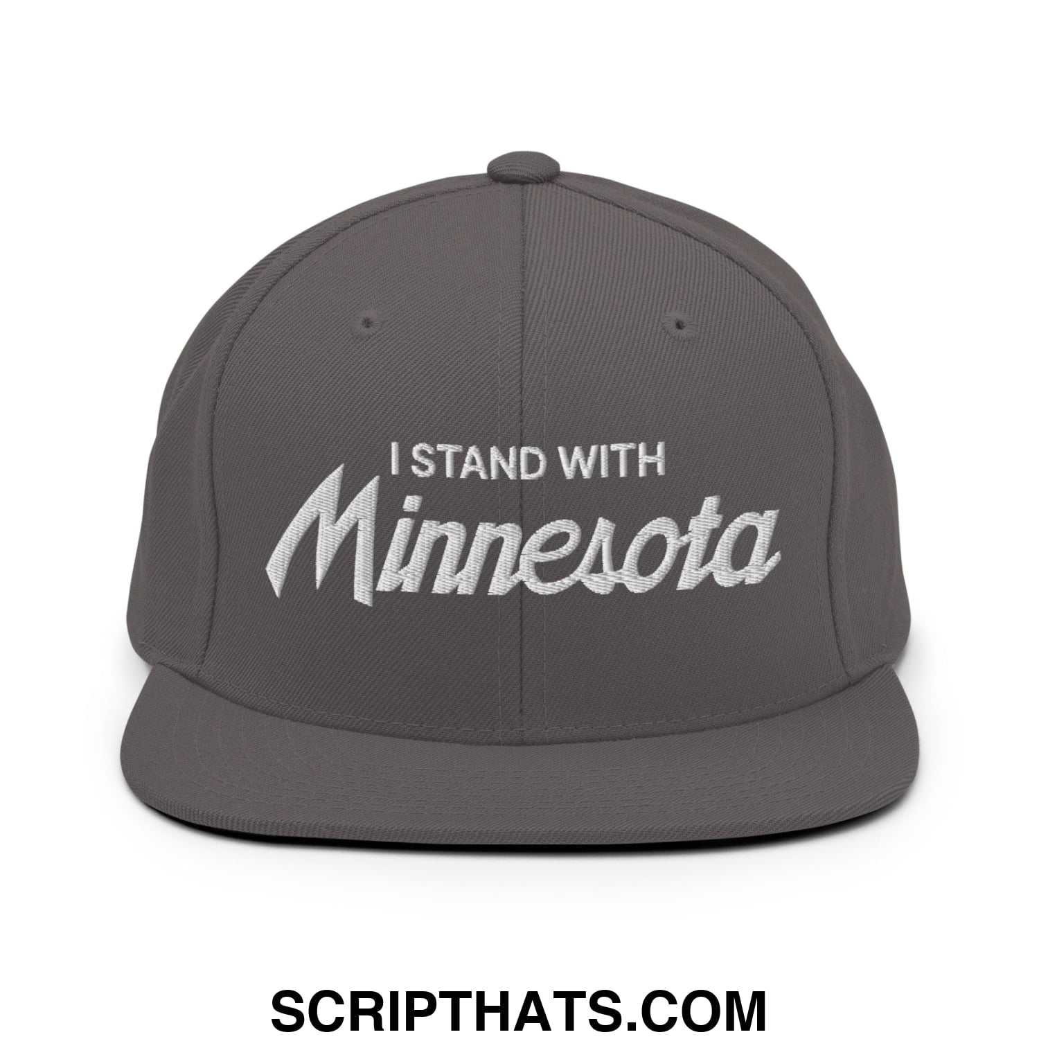 I Stand With Minnesota Embroidered Flat Bill Brim Snapback Hat Dark Grey