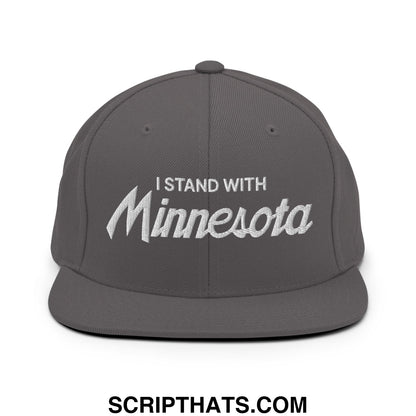 I Stand With Minnesota Embroidered Flat Bill Brim Snapback Hat Dark Grey