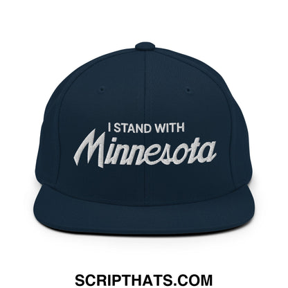 I Stand With Minnesota Embroidered Flat Bill Brim Snapback Hat Dark Navy