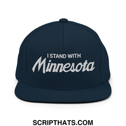 I Stand With Minnesota Embroidered Flat Bill Brim Snapback Hat Dark Navy
