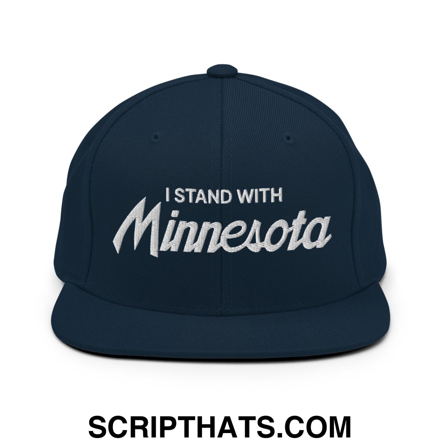 I Stand With Minnesota Embroidered Flat Bill Brim Snapback Hat Dark Navy
