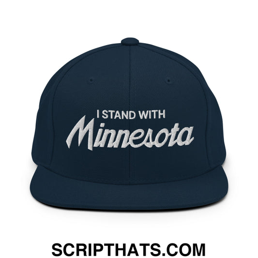 I Stand With Minnesota Embroidered Flat Bill Brim Snapback Hat Dark Navy