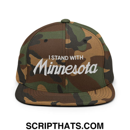I Stand With Minnesota Embroidered Flat Bill Brim Snapback Hat Green Camo