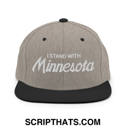 I Stand With Minnesota Embroidered Flat Bill Brim Snapback Hat Heather Black