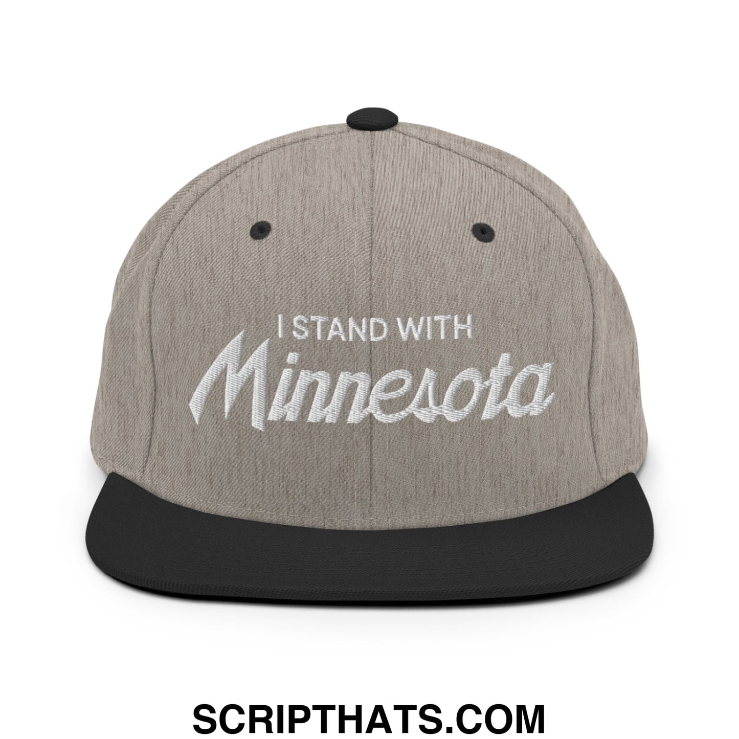 I Stand With Minnesota Embroidered Flat Bill Brim Snapback Hat Heather Black