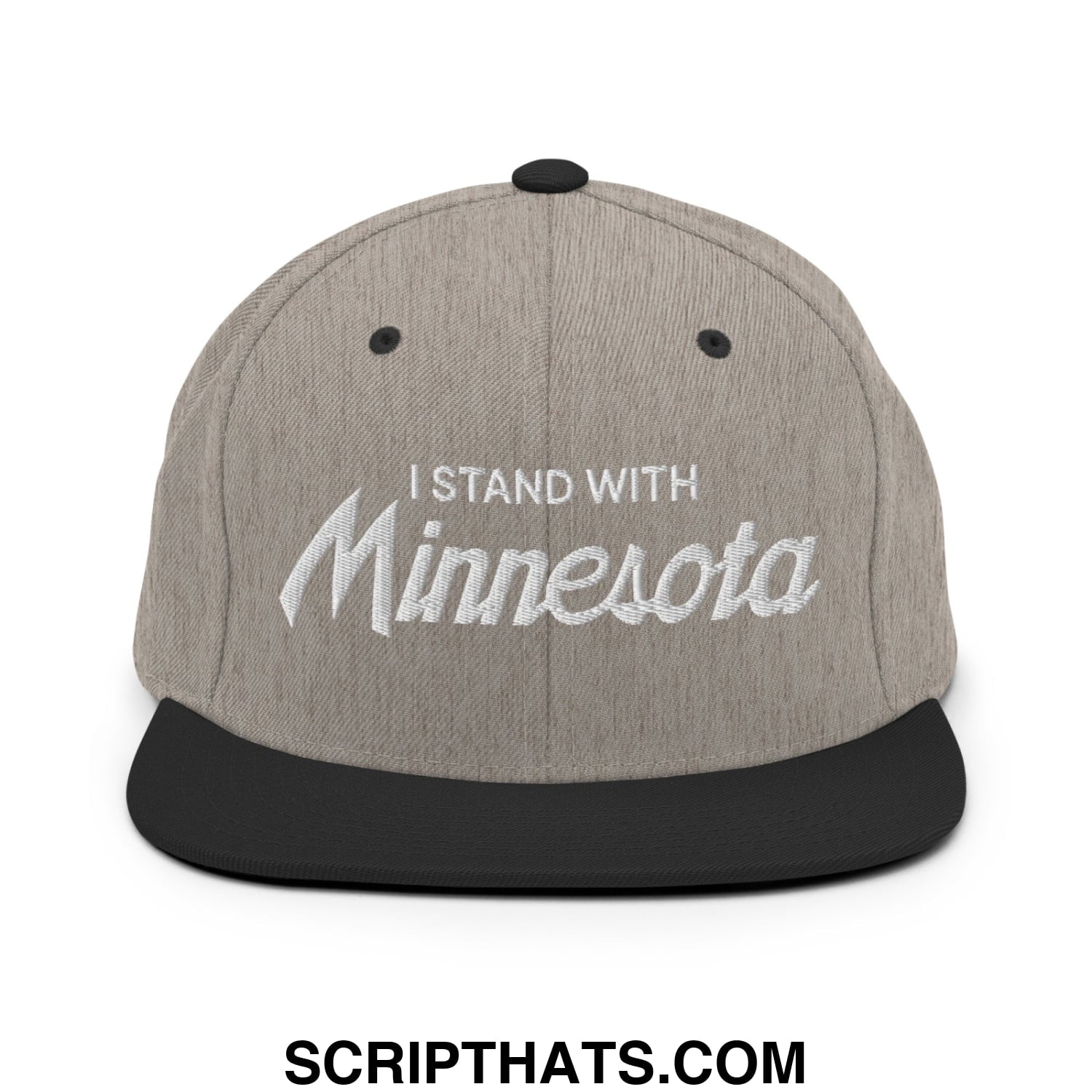 I Stand With Minnesota Embroidered Flat Bill Brim Snapback Hat Heather Black