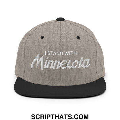 I Stand With Minnesota Embroidered Flat Bill Brim Snapback Hat Heather Black