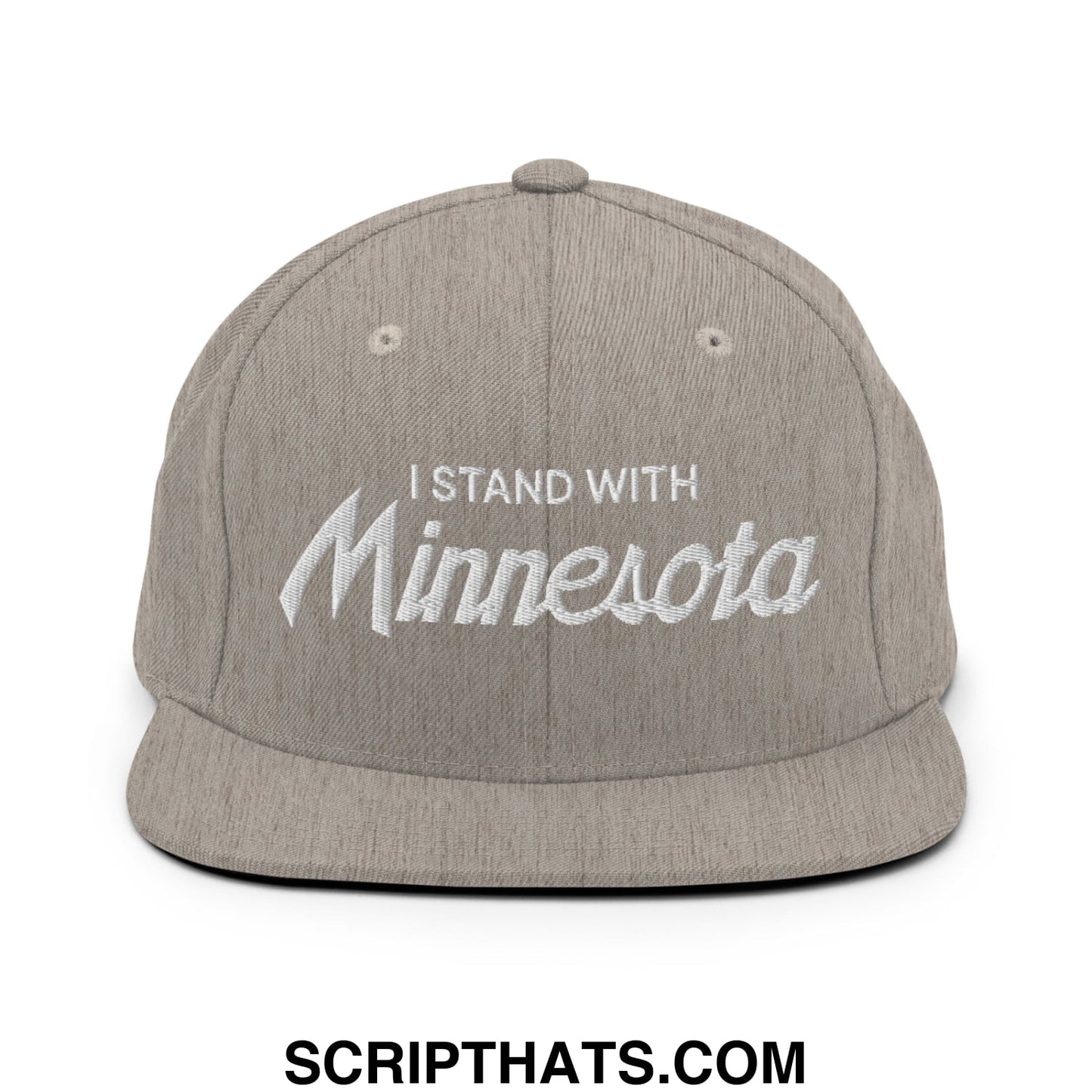 I Stand With Minnesota Embroidered Flat Bill Brim Snapback Hat Heather Grey