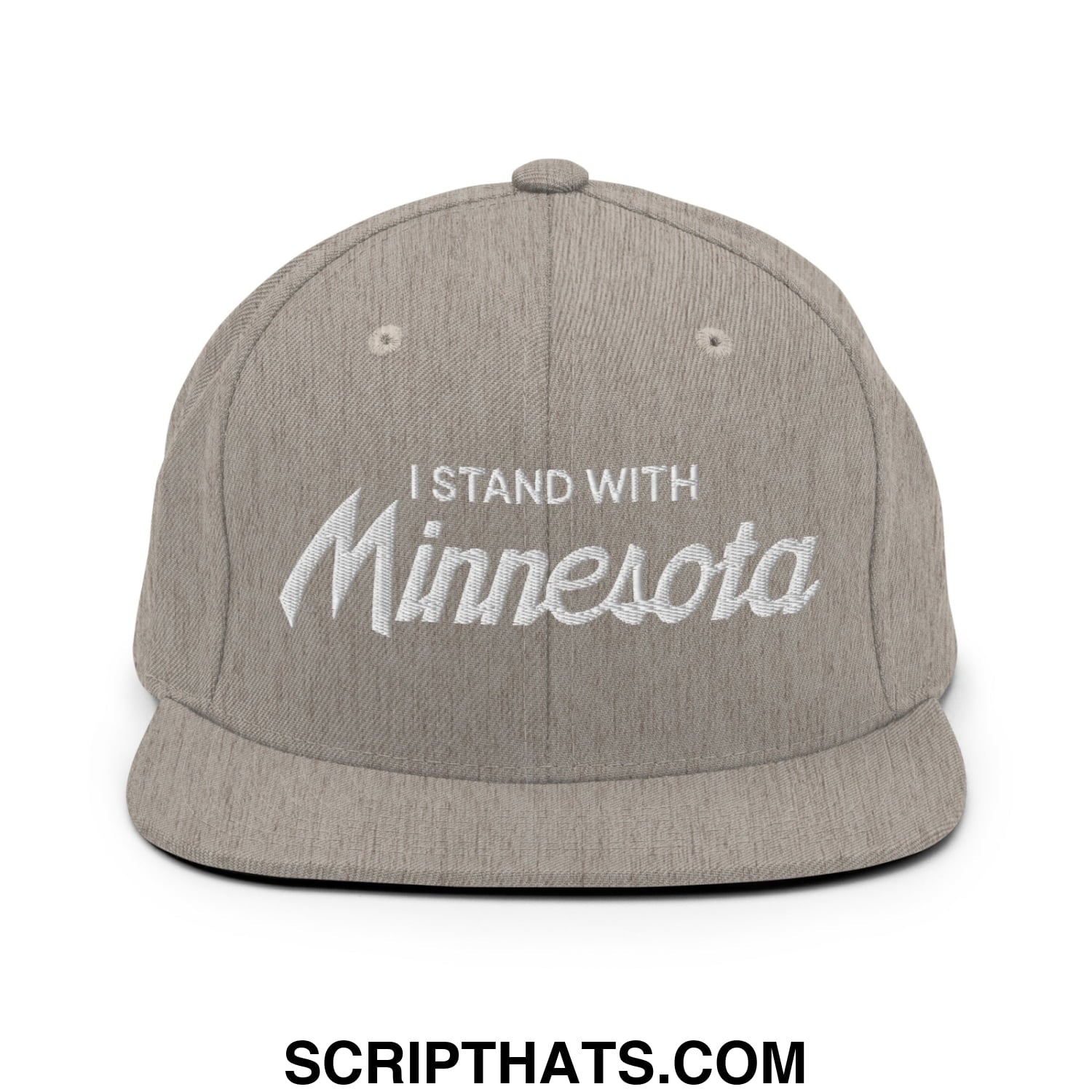 I Stand With Minnesota Embroidered Flat Bill Brim Snapback Hat Heather Grey