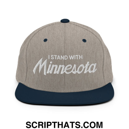 I Stand With Minnesota Embroidered Flat Bill Brim Snapback Hat Heather Grey Navy