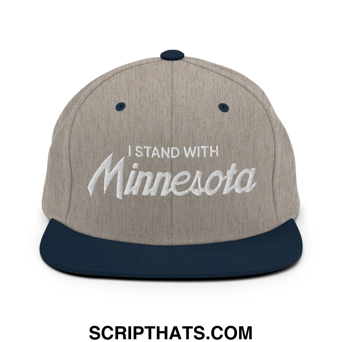 I Stand With Minnesota Embroidered Flat Bill Brim Snapback Hat Heather Grey Navy