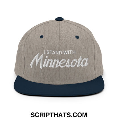 I Stand With Minnesota Embroidered Flat Bill Brim Snapback Hat Heather Grey Navy