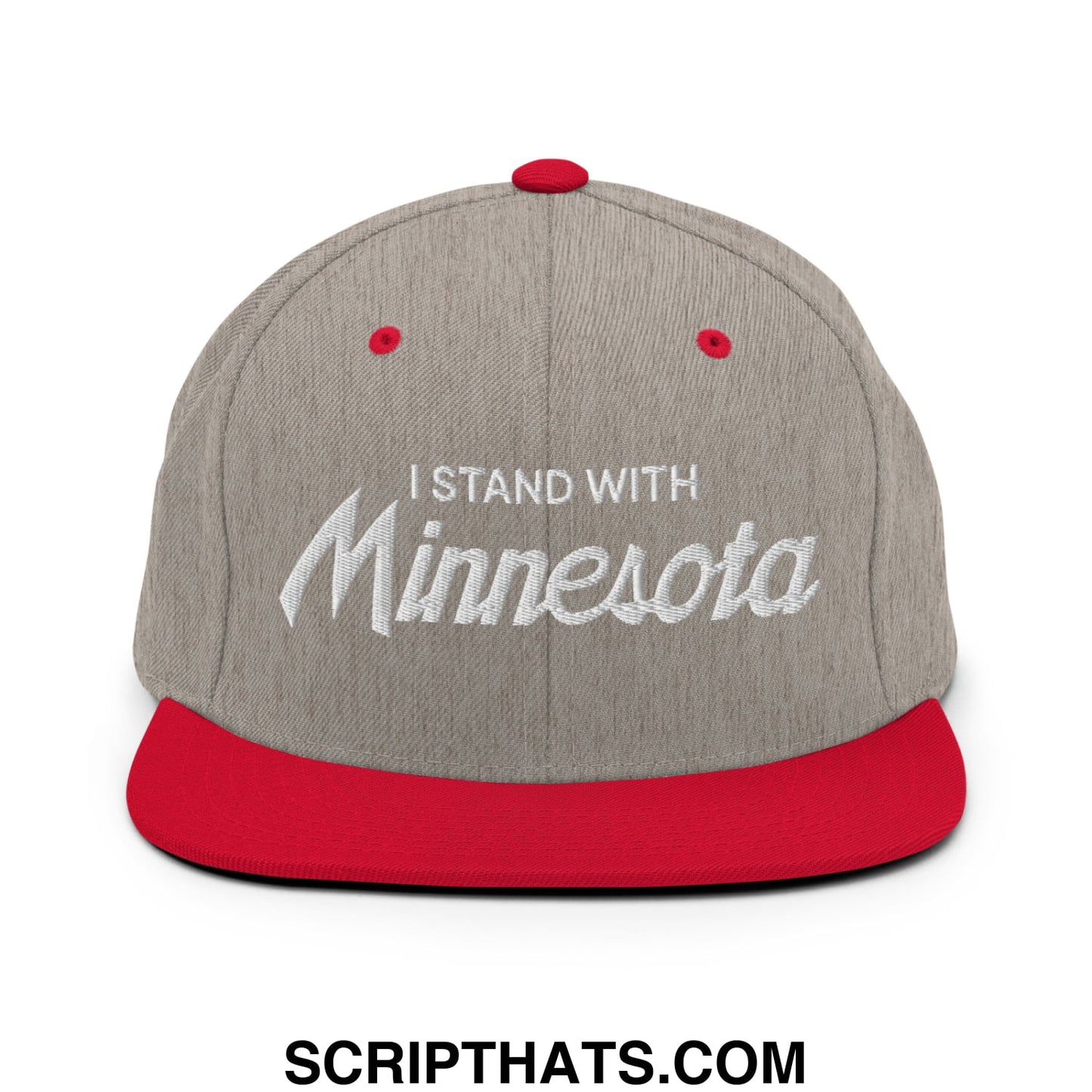 I Stand With Minnesota Embroidered Flat Bill Brim Snapback Hat Heather Grey Red