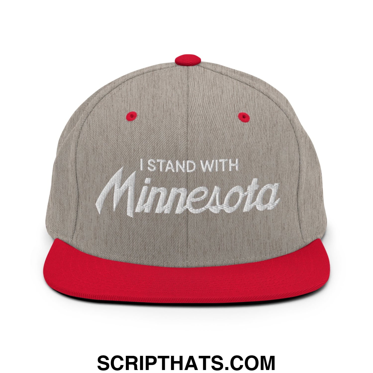 I Stand With Minnesota Embroidered Flat Bill Brim Snapback Hat Heather Grey Red