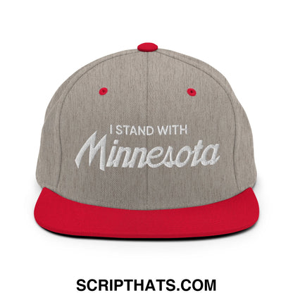 I Stand With Minnesota Embroidered Flat Bill Brim Snapback Hat Heather Grey Red