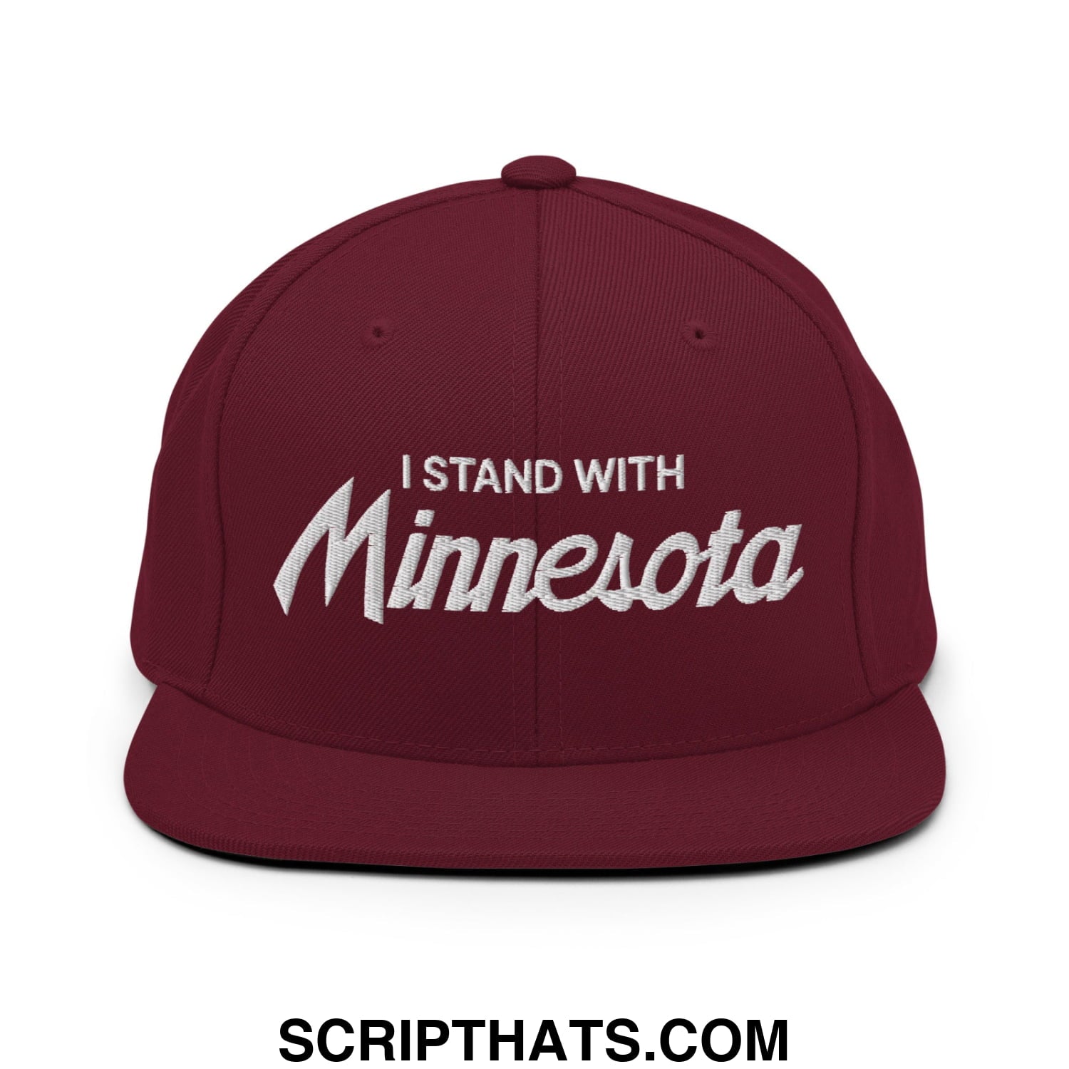 I Stand With Minnesota Embroidered Flat Bill Brim Snapback Hat Maroon