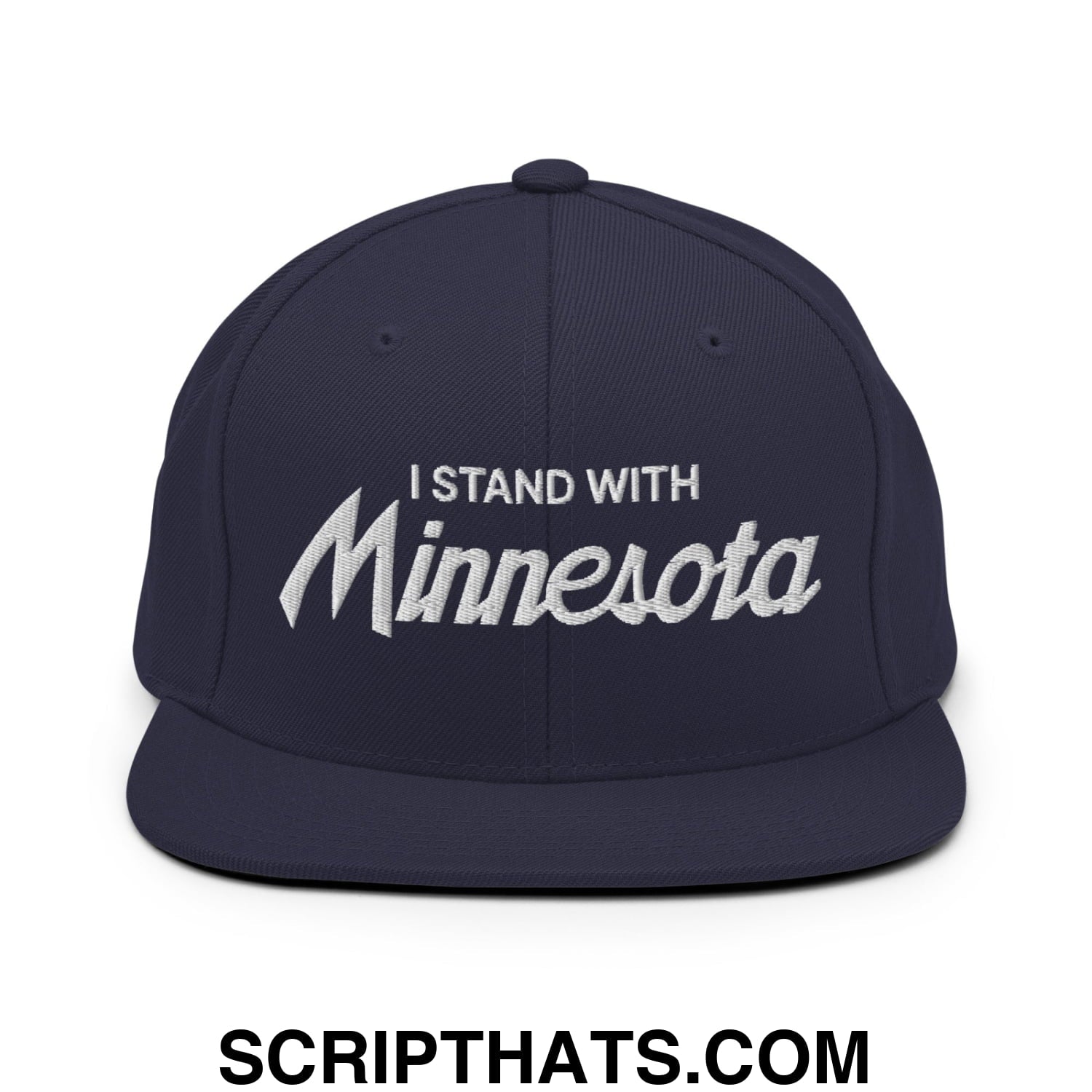 I Stand With Minnesota Embroidered Flat Bill Brim Snapback Hat Navy