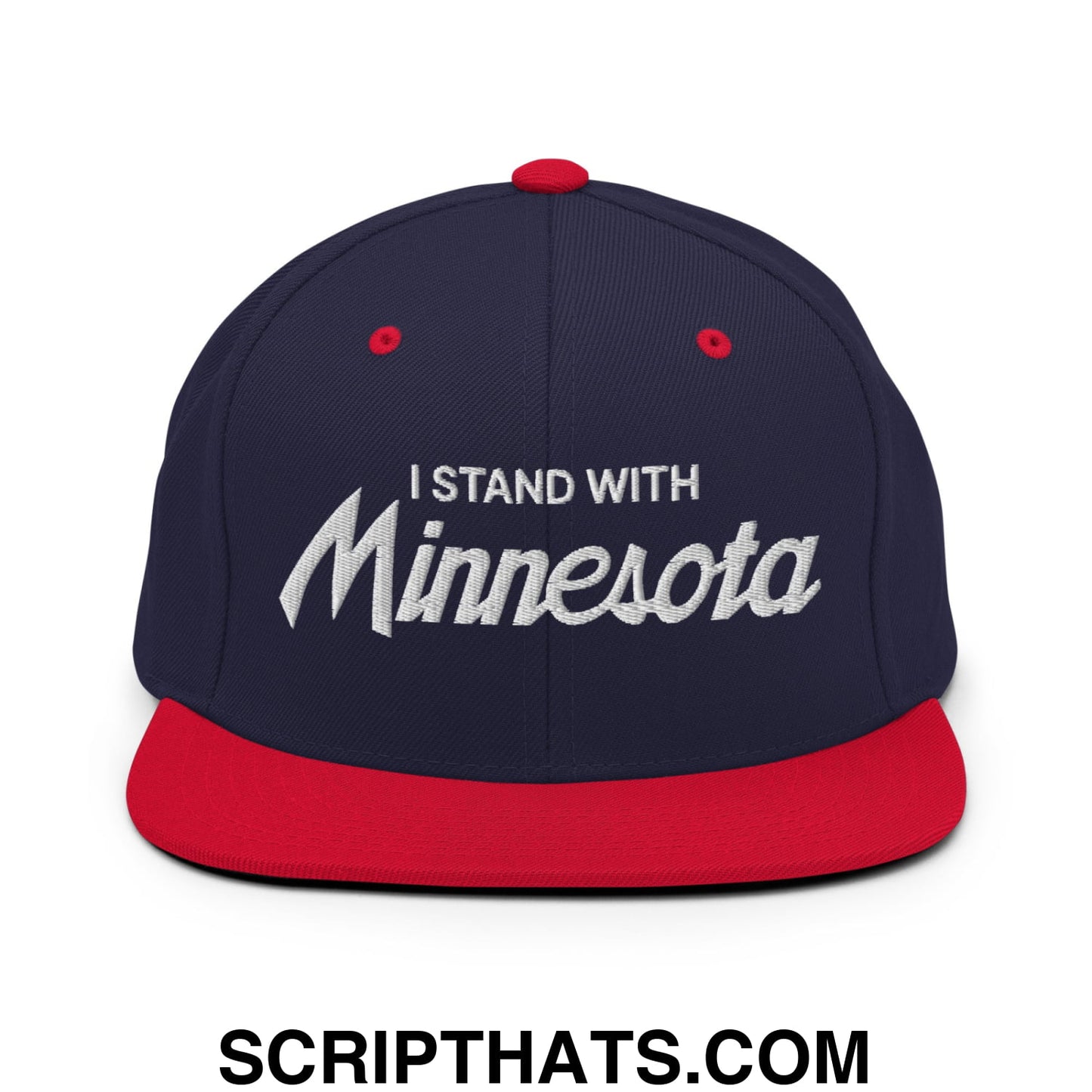 I Stand With Minnesota Embroidered Flat Bill Brim Snapback Hat Navy Red
