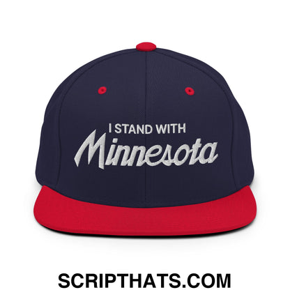 I Stand With Minnesota Embroidered Flat Bill Brim Snapback Hat Navy Red