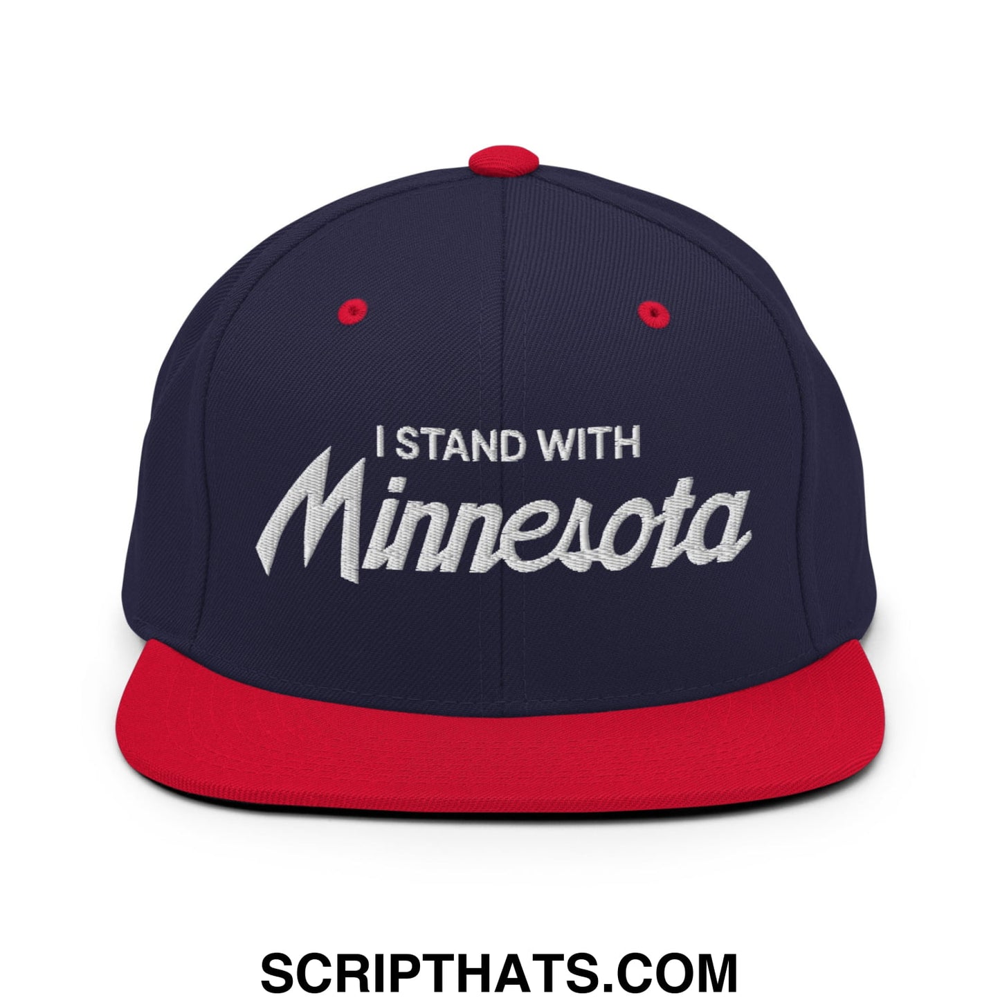 I Stand With Minnesota Embroidered Flat Bill Brim Snapback Hat Navy Red