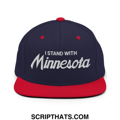 I Stand With Minnesota Embroidered Flat Bill Brim Snapback Hat Navy Red