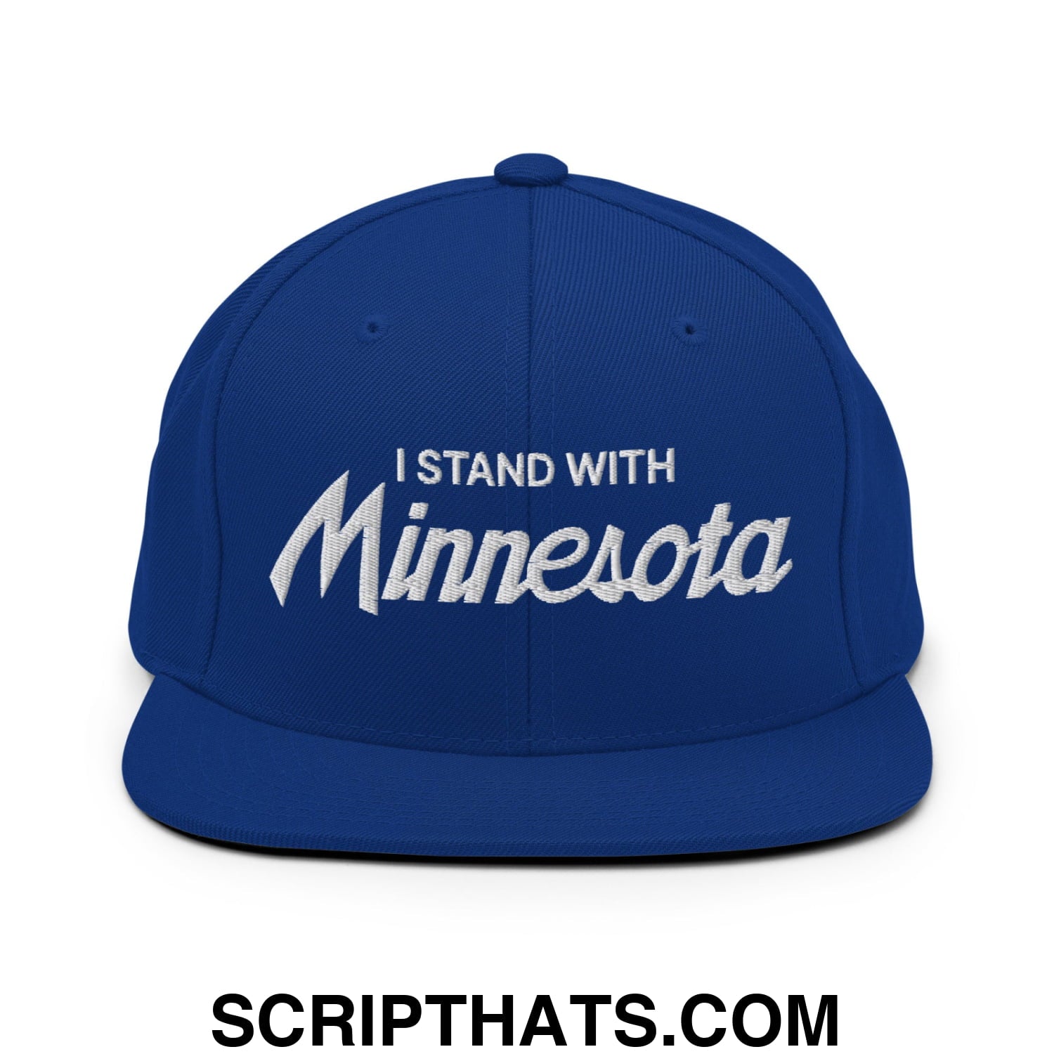 I Stand With Minnesota Embroidered Flat Bill Brim Snapback Hat Royal Blue