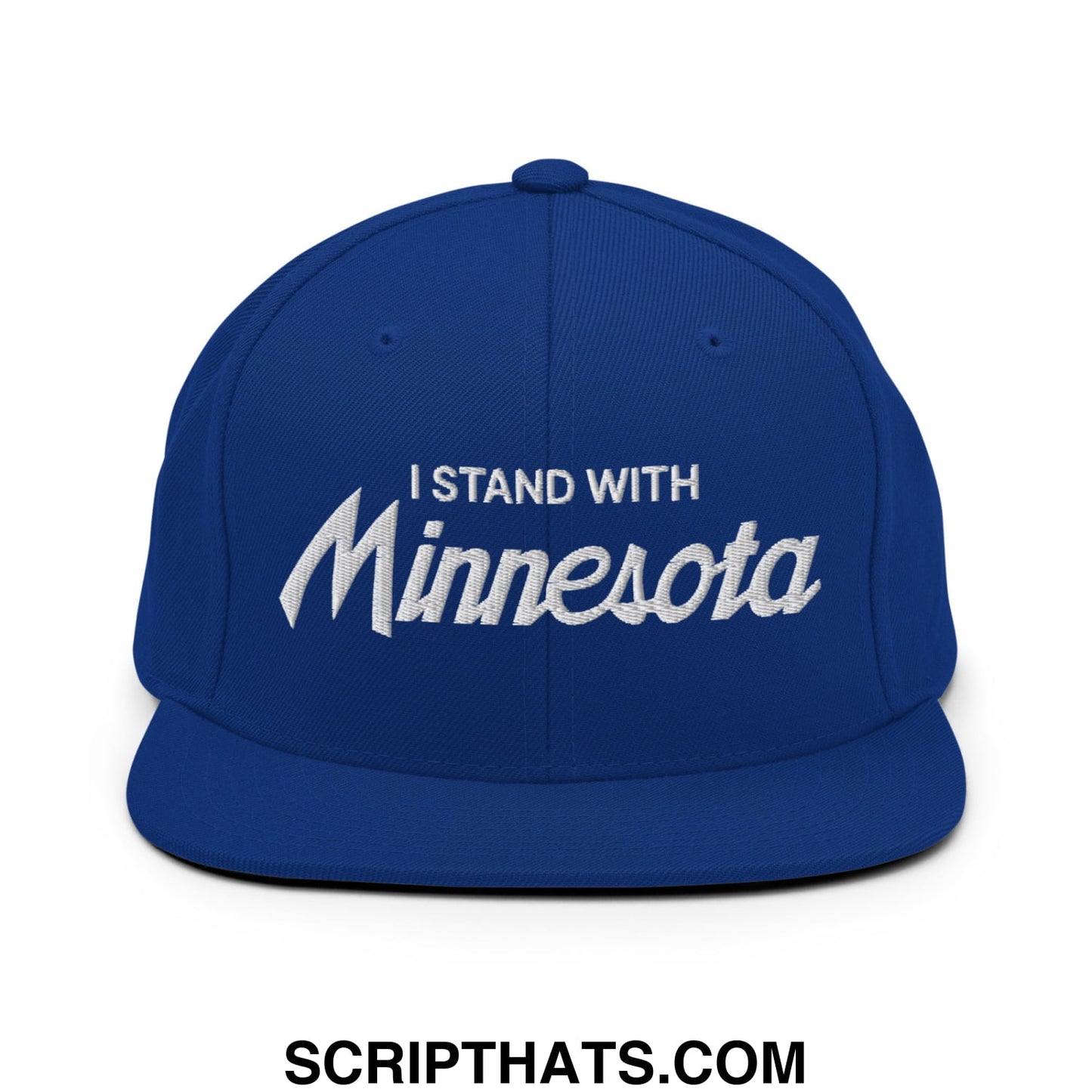I Stand With Minnesota Embroidered Flat Bill Brim Snapback Hat Royal Blue