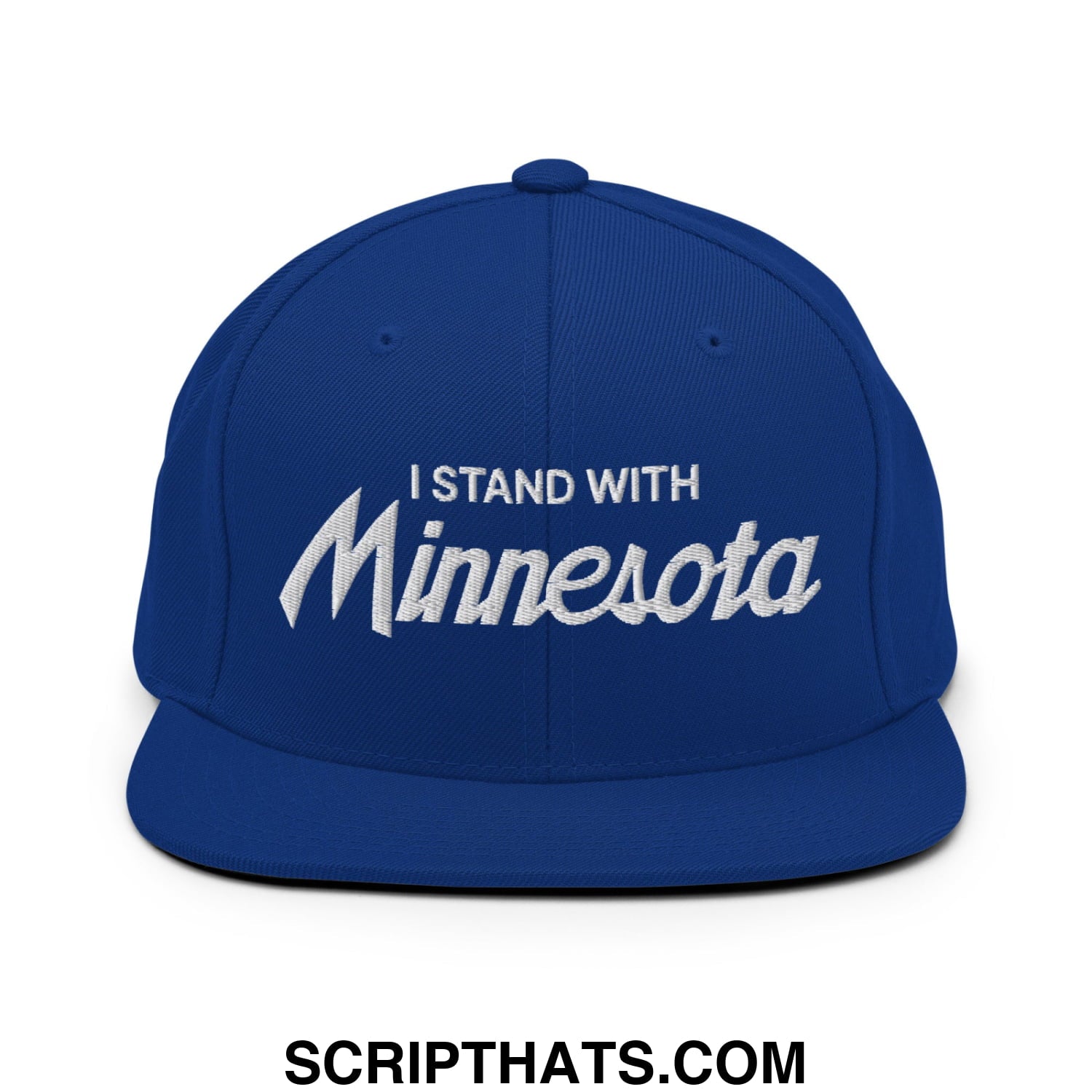 I Stand With Minnesota Embroidered Flat Bill Brim Snapback Hat Royal Blue