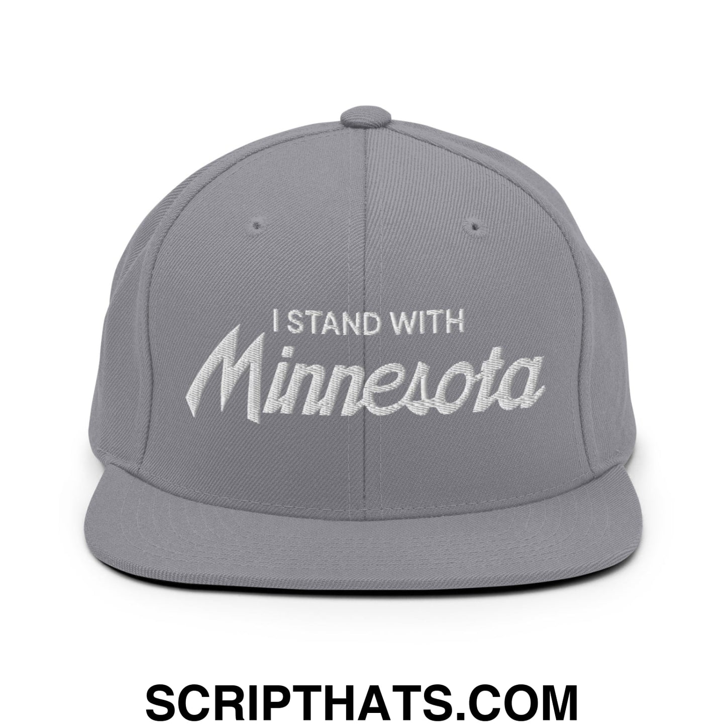 I Stand With Minnesota Embroidered Flat Bill Brim Snapback Hat Silver