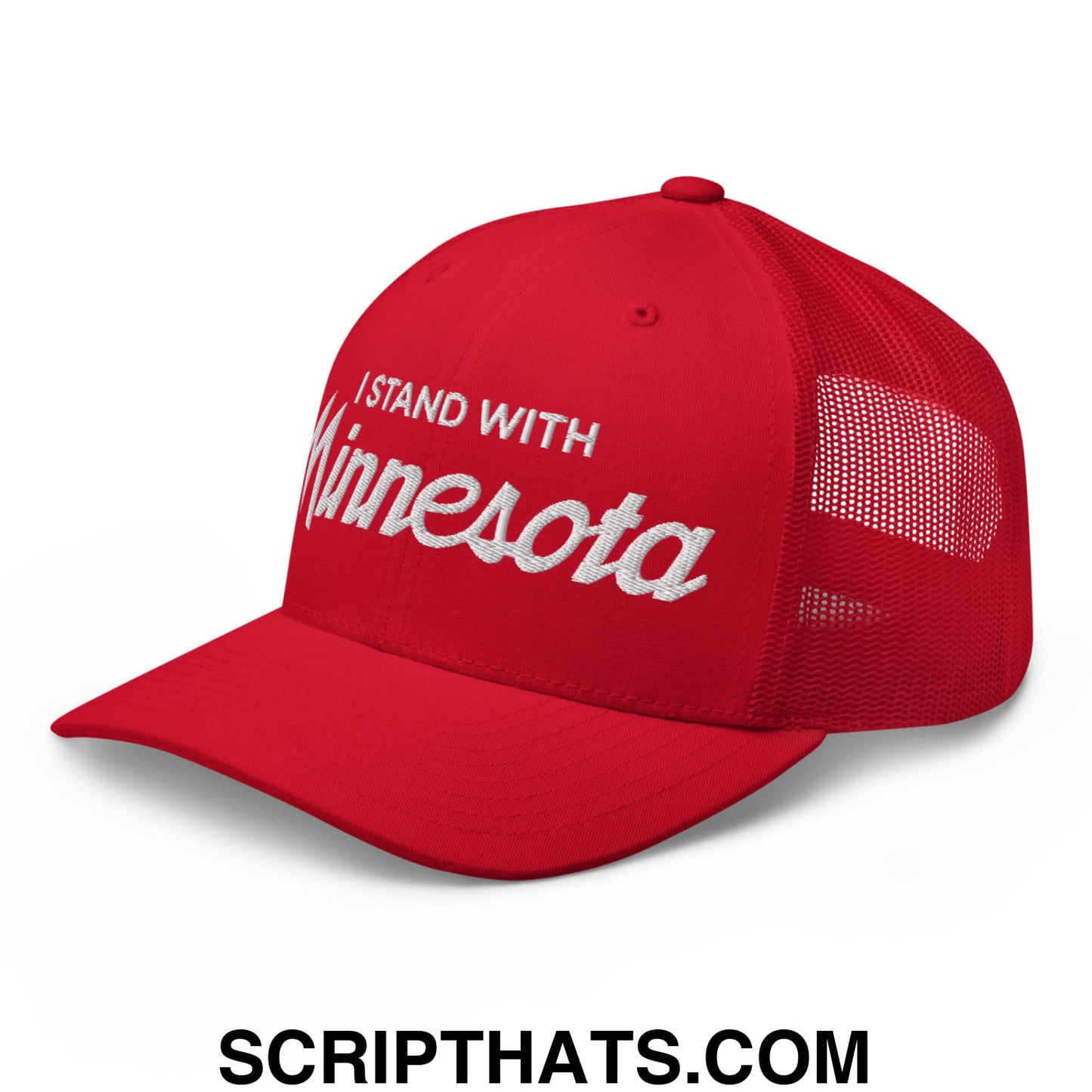 I Stand With Minnesota Embroidered Mesh Trucker Hat Red