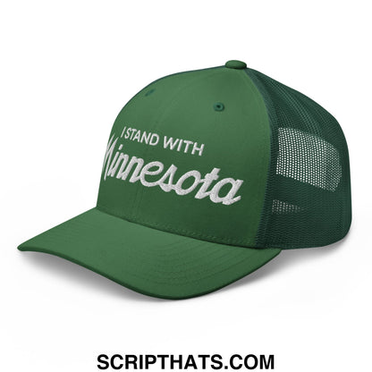 I Stand With Minnesota Embroidered Mesh Trucker Hat Evergreen