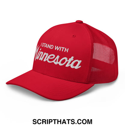 I Stand With Minnesota Embroidered Mesh Trucker Hat Red