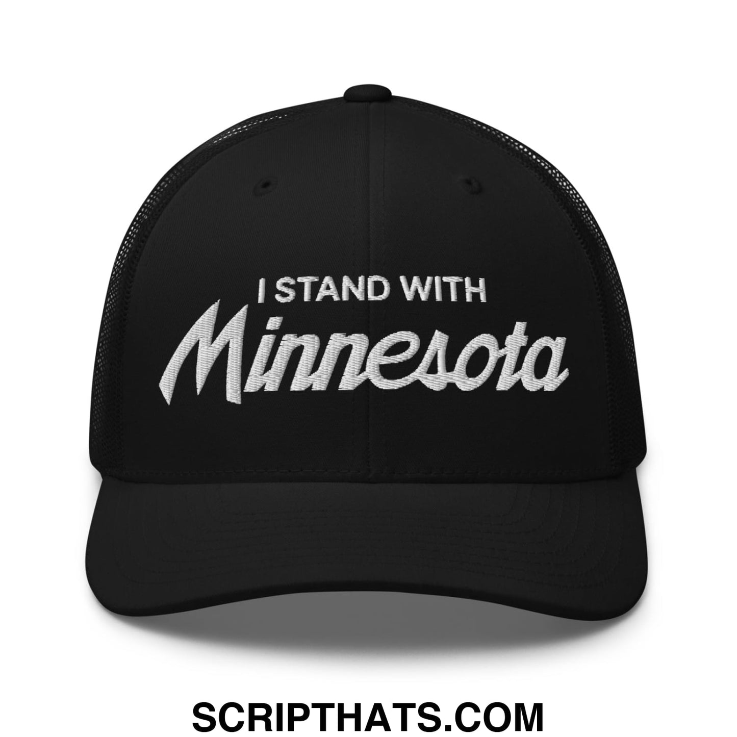I Stand With Minnesota Embroidered Mesh Trucker Hat Black