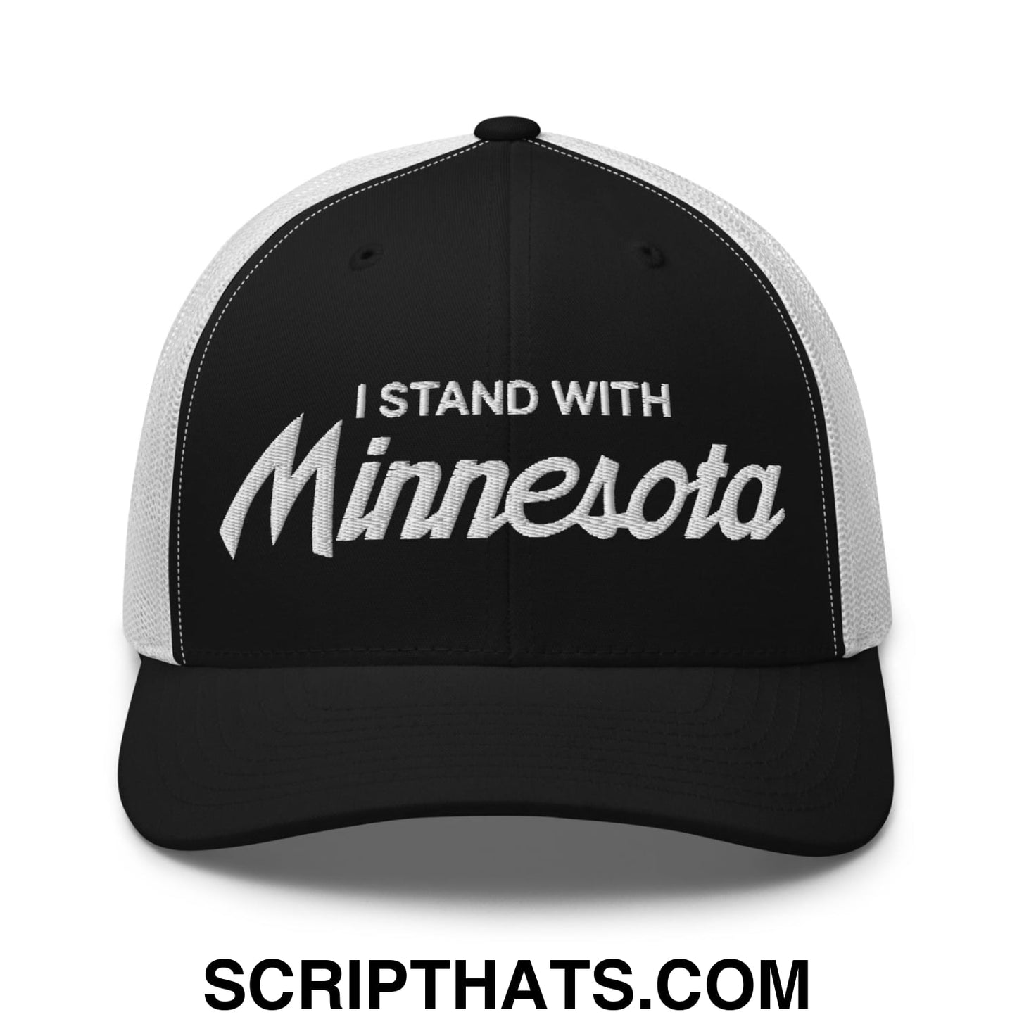 I Stand With Minnesota Embroidered Mesh Trucker Hat Black White