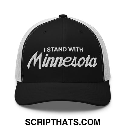 I Stand With Minnesota Embroidered Mesh Trucker Hat Black White