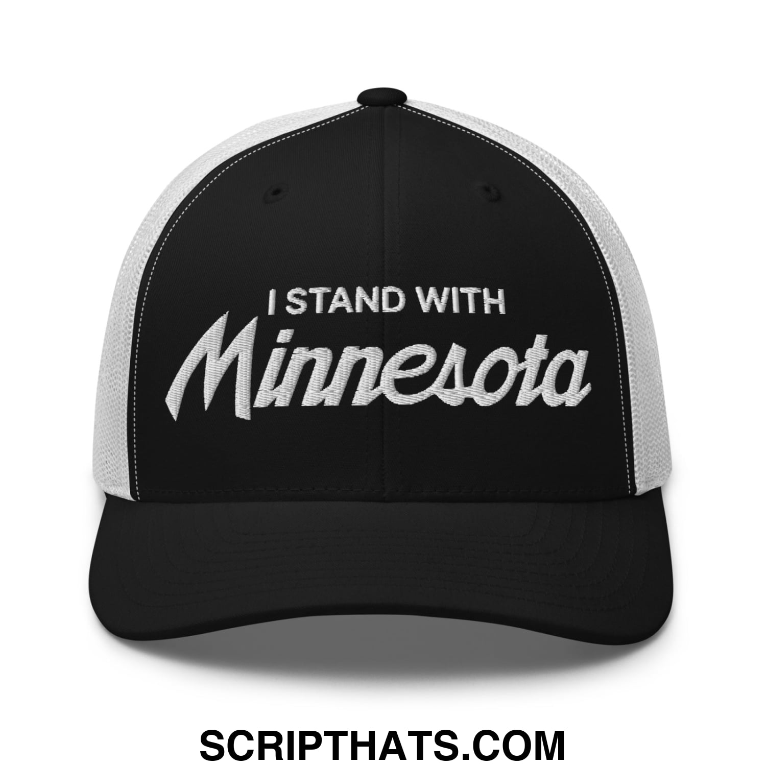 I Stand With Minnesota Embroidered Mesh Trucker Hat Black White