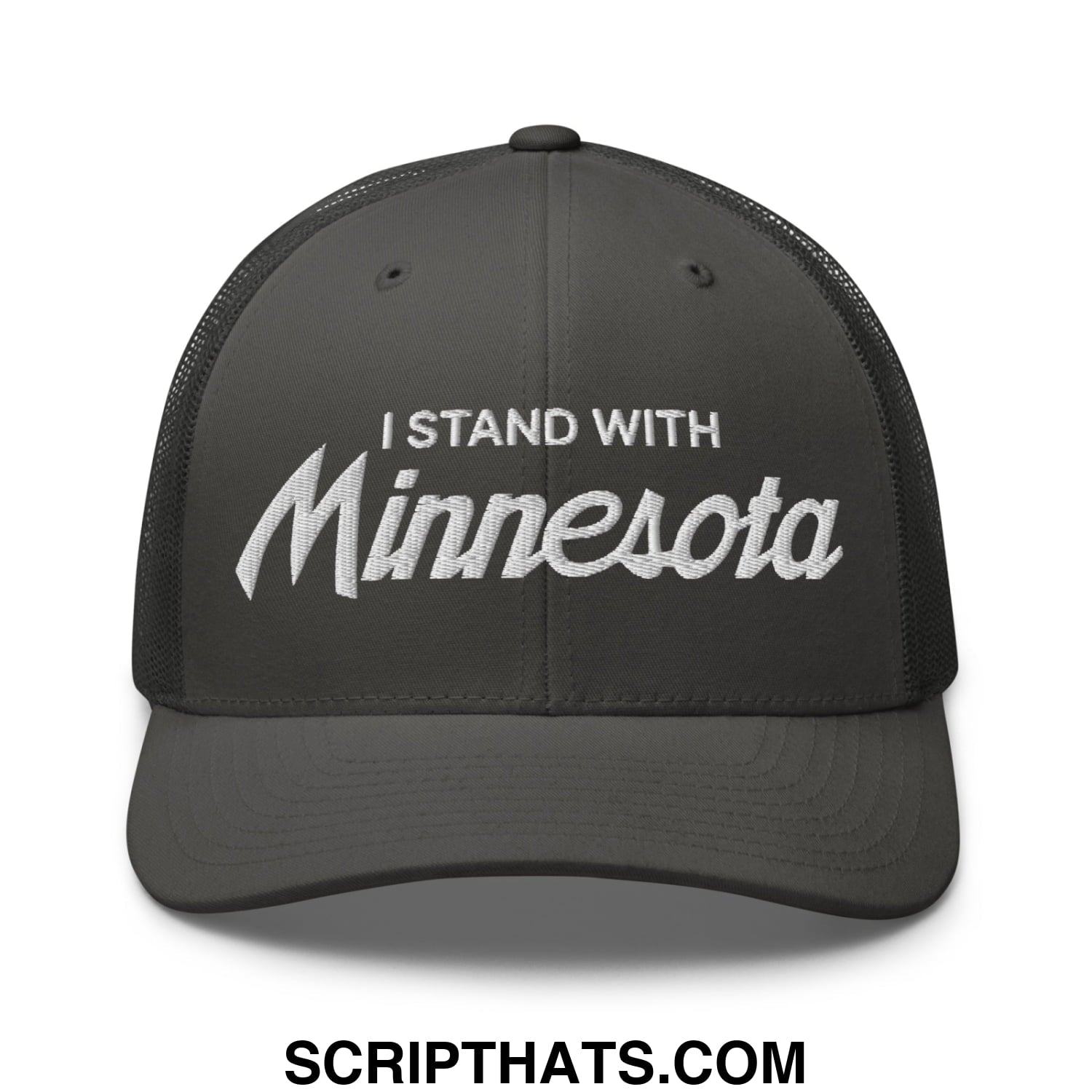 I Stand With Minnesota Embroidered Mesh Trucker Hat Charcoal
