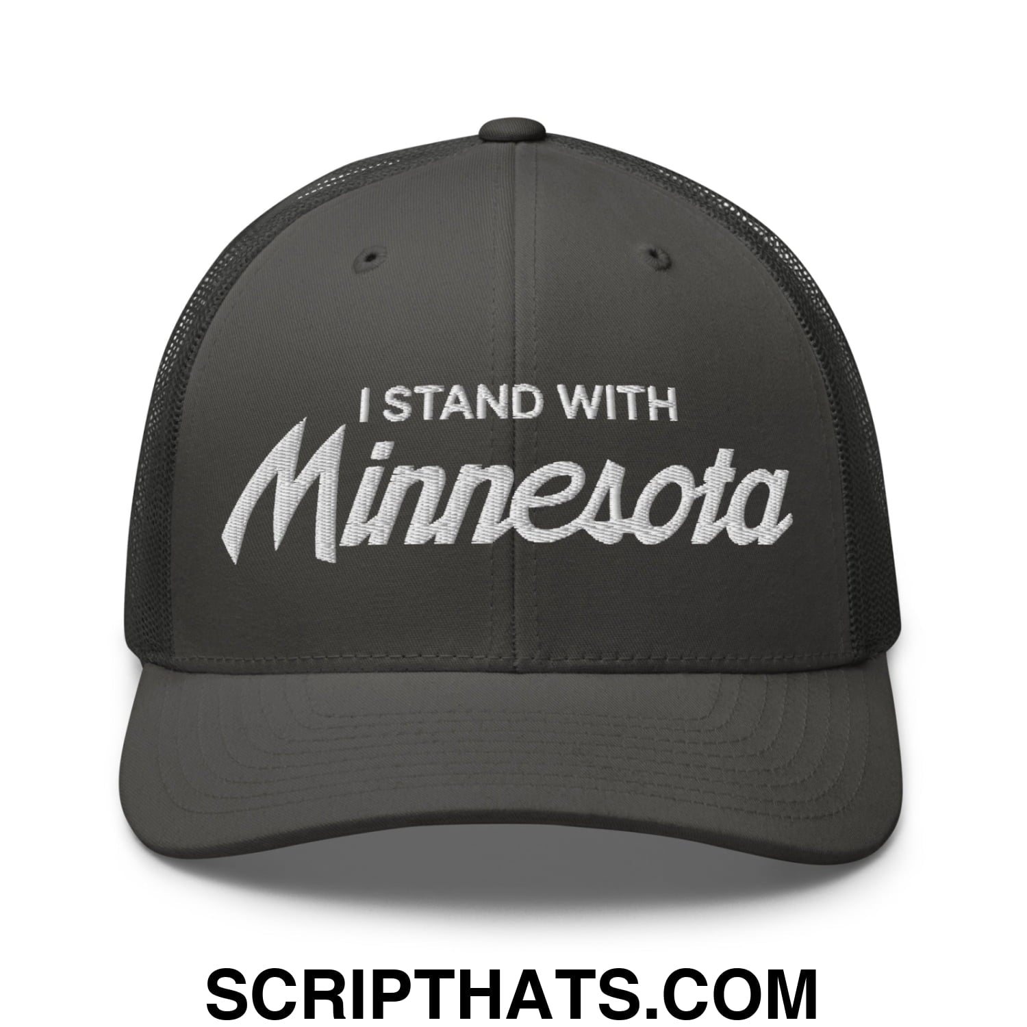 I Stand With Minnesota Embroidered Mesh Trucker Hat Charcoal